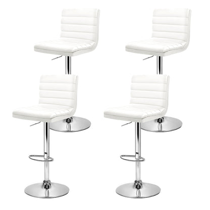 Set of 4 PU Leather Lined Pattern Bar Stools- White and Chrome