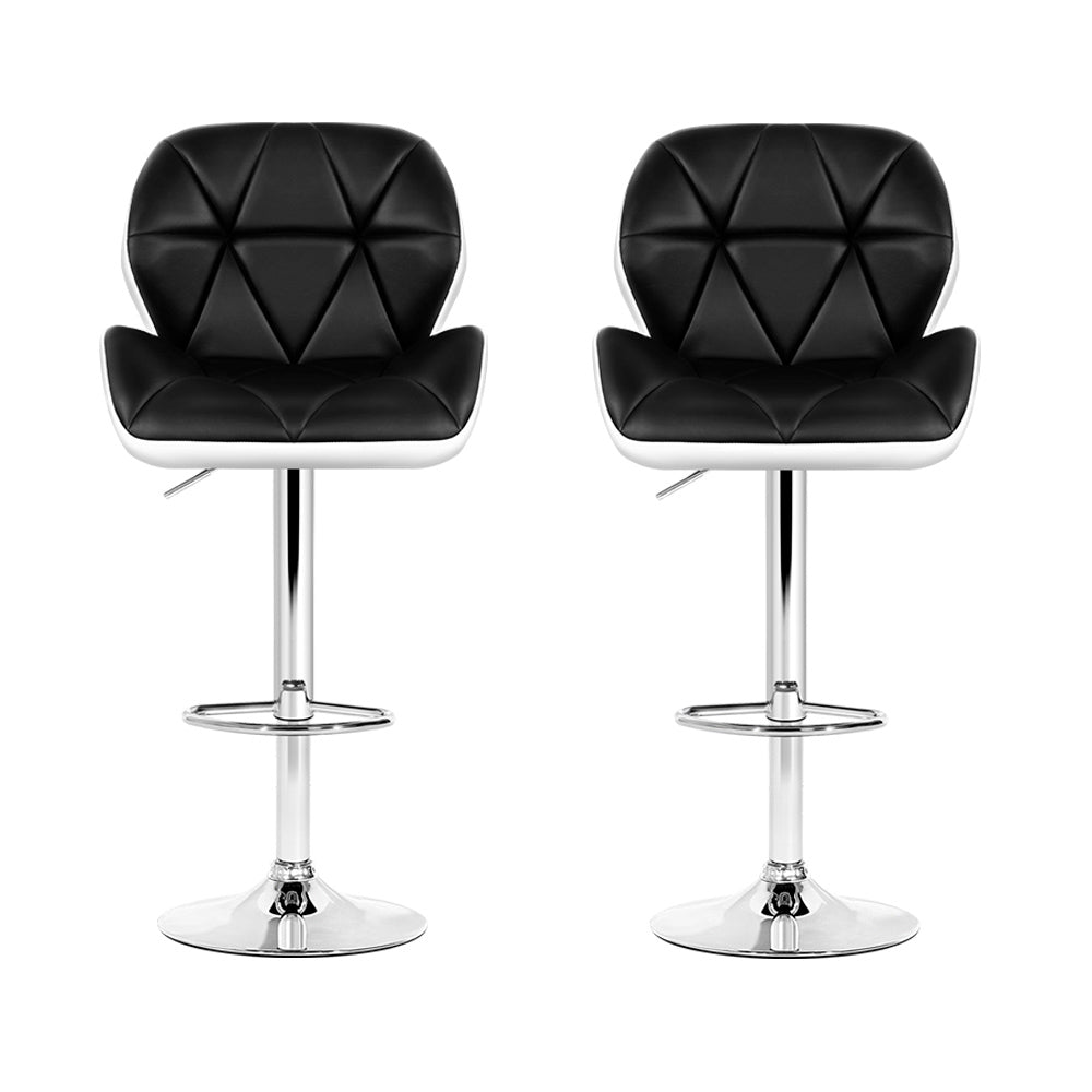 Set of 2 Kitchen Bar Stools - White, Black and Chrome