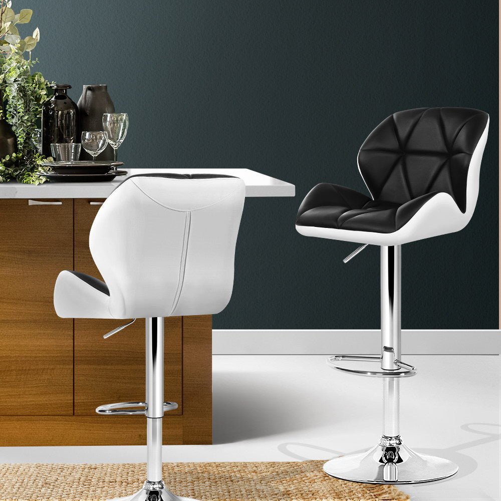 Set of 2 Kitchen Bar Stools - White, Black and Chrome