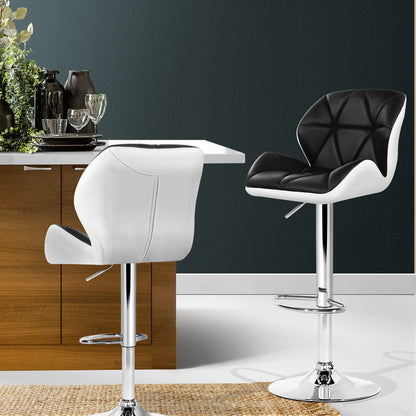 Set of 2 Kitchen Bar Stools - White, Black and Chrome