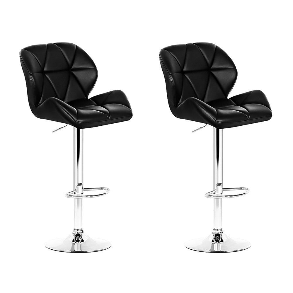 Artiss 2x Bar Stools Gas Lift Kitchen Swivel Chairs Leather Chrome Black