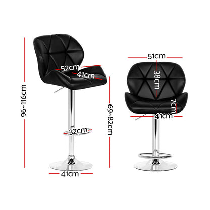 Artiss 2x Bar Stools Gas Lift Kitchen Swivel Chairs Leather Chrome Black