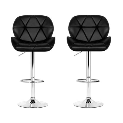 Artiss 2x Bar Stools Gas Lift Kitchen Swivel Chairs Leather Chrome Black