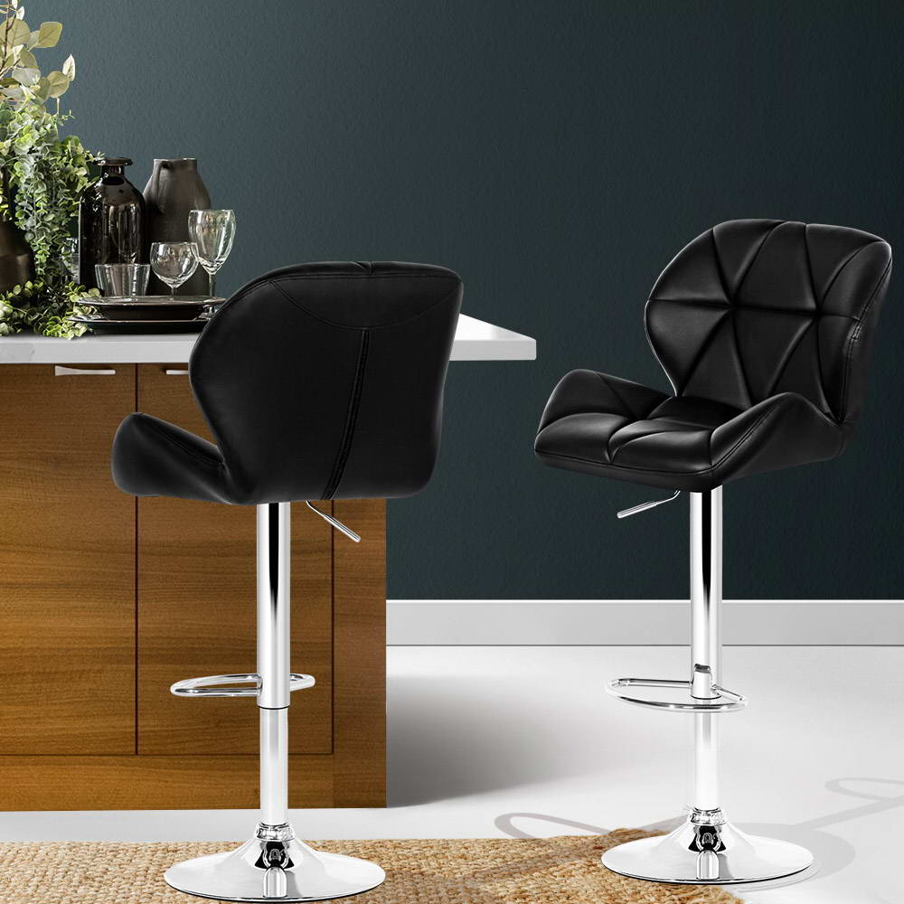 Artiss 2x Bar Stools Gas Lift Kitchen Swivel Chairs Leather Chrome Black