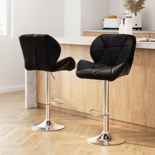 Artiss 2x Bar Stools Gas Lift Kitchen Swivel Chairs Leather Chrome Black
