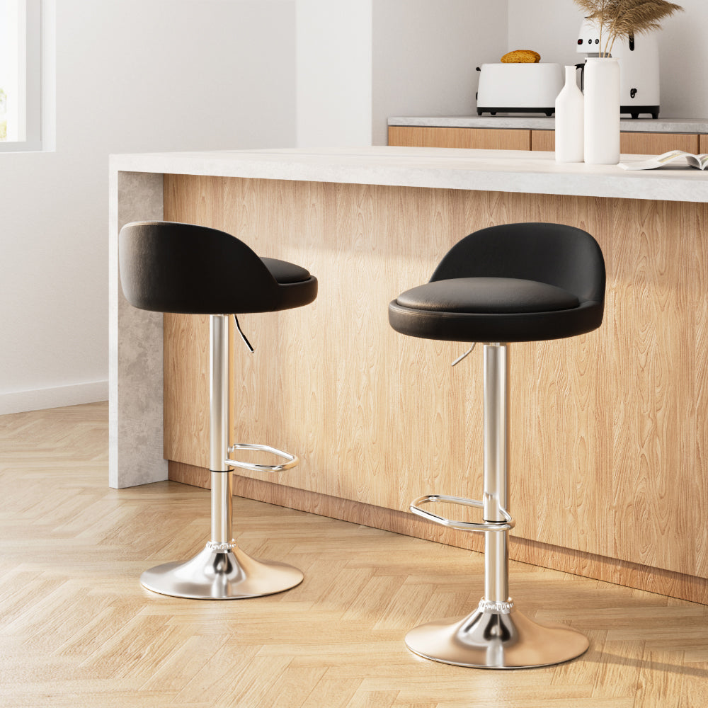 Artiss 2x Bar Stools PU Leather Gas Lift Black