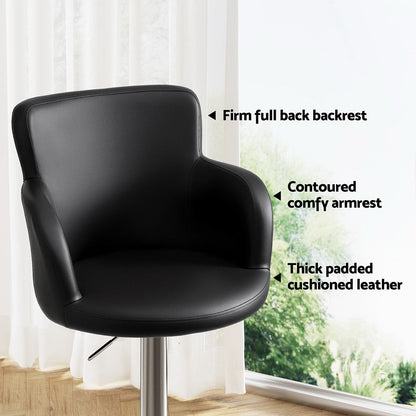 Artiss 1x Leather Bar Stools Swivel Adjustable Gas Lift PU Counter Chairs Black
