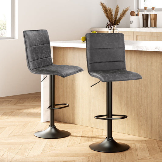 Artiss Set of 2 Bar Stools PU Leather Smooth Line Style - Grey and Black