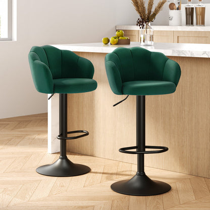 Artiss 2x Bar Stools Gas Lift Velvet Green