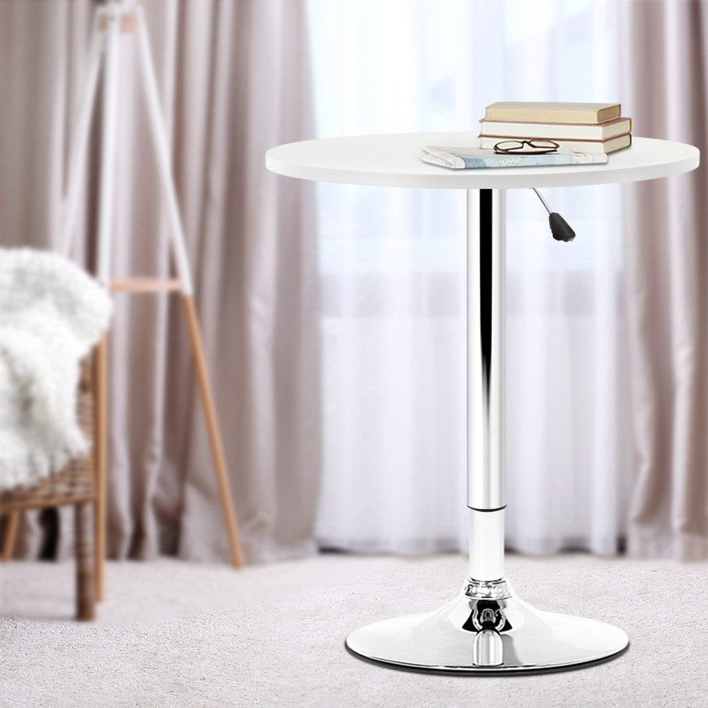 Artiss Adjustable Bar Table Gas Lift Wood Metal White