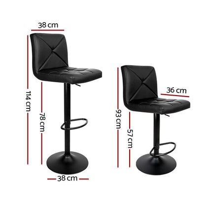 Artiss Set of 2 PU Leather Gas Lift Bar Stools - Black