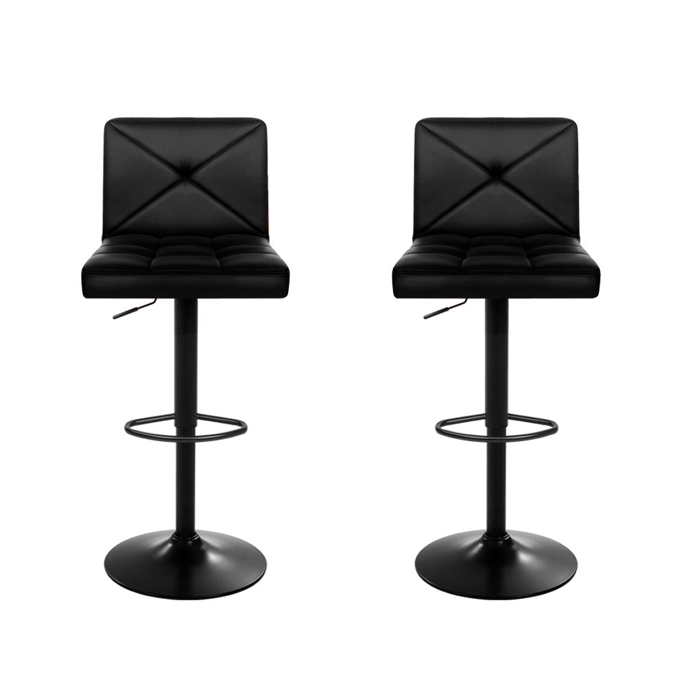 Artiss Set of 2 PU Leather Gas Lift Bar Stools - Black