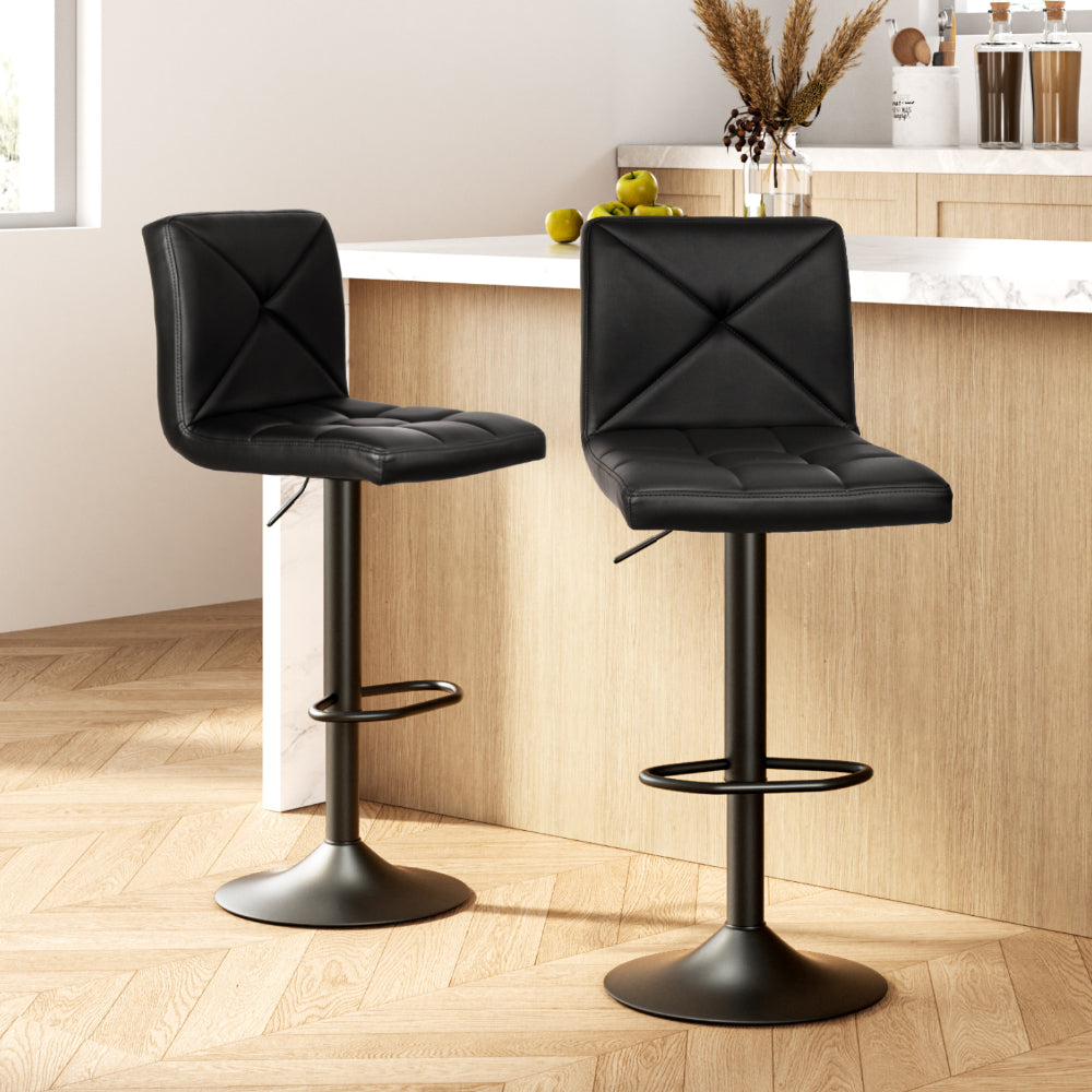 Artiss Set of 2 PU Leather Gas Lift Bar Stools - Black