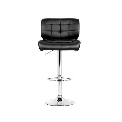 Set of 4 PU Leather Gas Lift Bar Stools - Black and Chrome