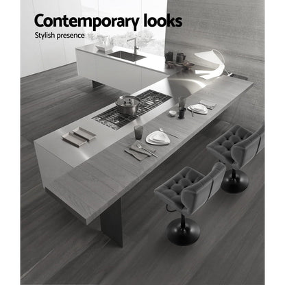 Set of 2 Kitchen Bar Stools Gas Lift Plush PU Leather - Black and Grey