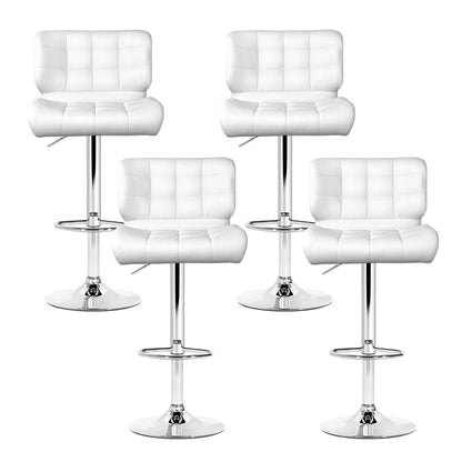 Set of 4 PU Leather Gas Lift Bar Stools - White and Chrome