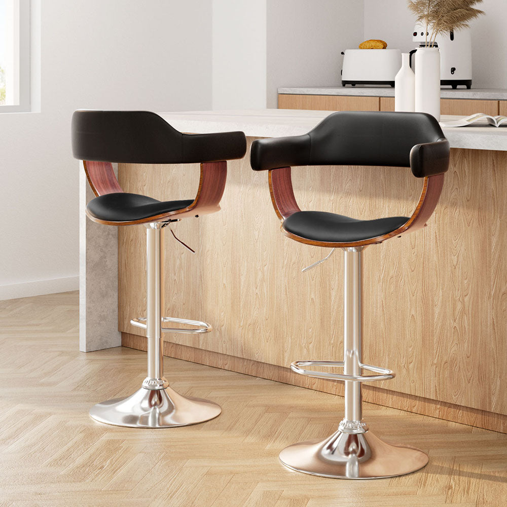 Set of 2 Wooden Bar Stool - Black and Wood