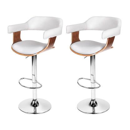 Set of 2 Wooden PU Leather Bar Stool - White and Chrome