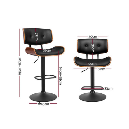 Bar Stool Gas Lift Wooden PU Leather - Black and Wood