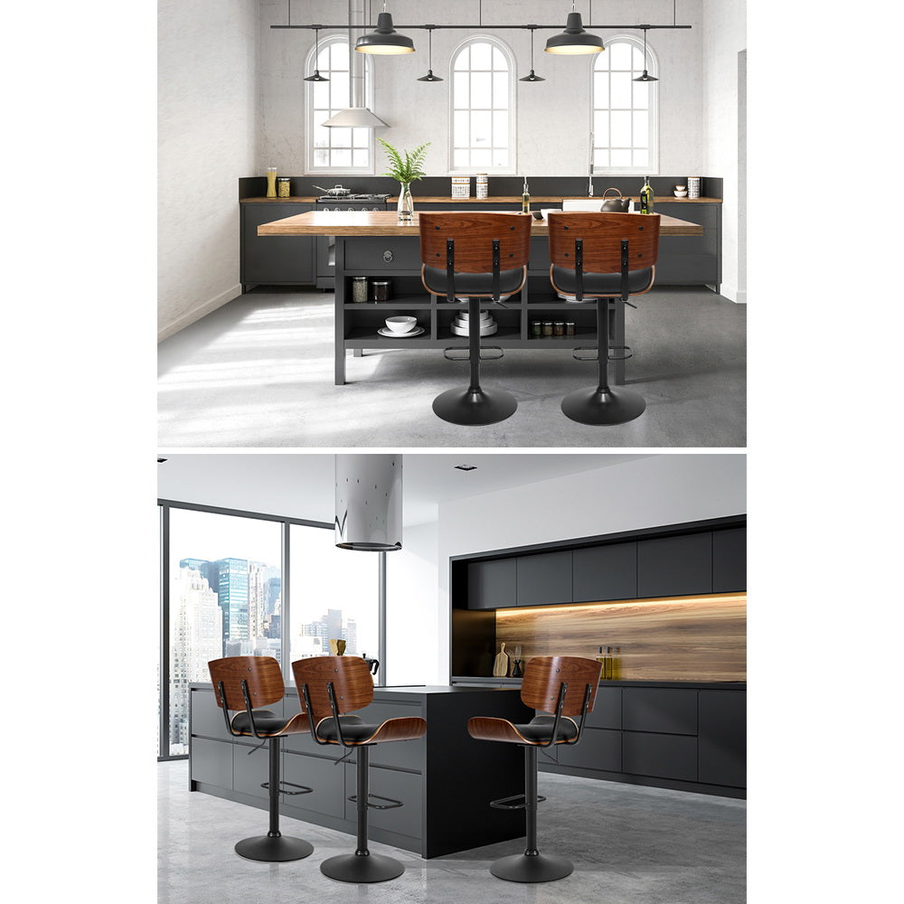 Bar Stool Gas Lift Wooden PU Leather - Black and Wood