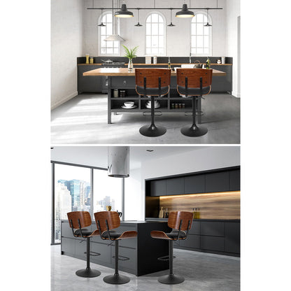 Bar Stool Gas Lift Wooden PU Leather - Black and Wood