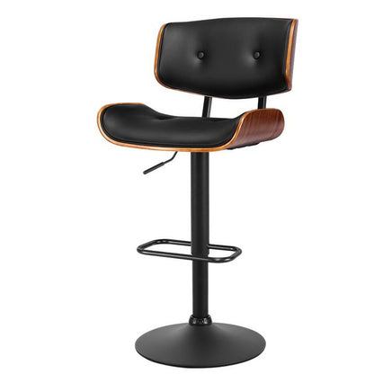 Bar Stool Gas Lift Wooden PU Leather - Black and Wood