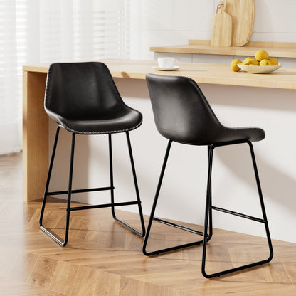 Set of 2 Bar Stools Kitchen Metal Bar Stool Dining Chairs PU Leather Black
