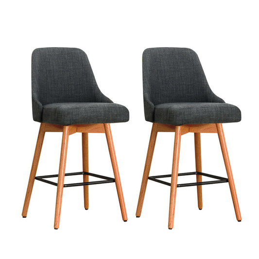 Artiss 2x Wooden Bar Stools Swivel Bar Stool Kitchen Cafe Fabric Charcoal