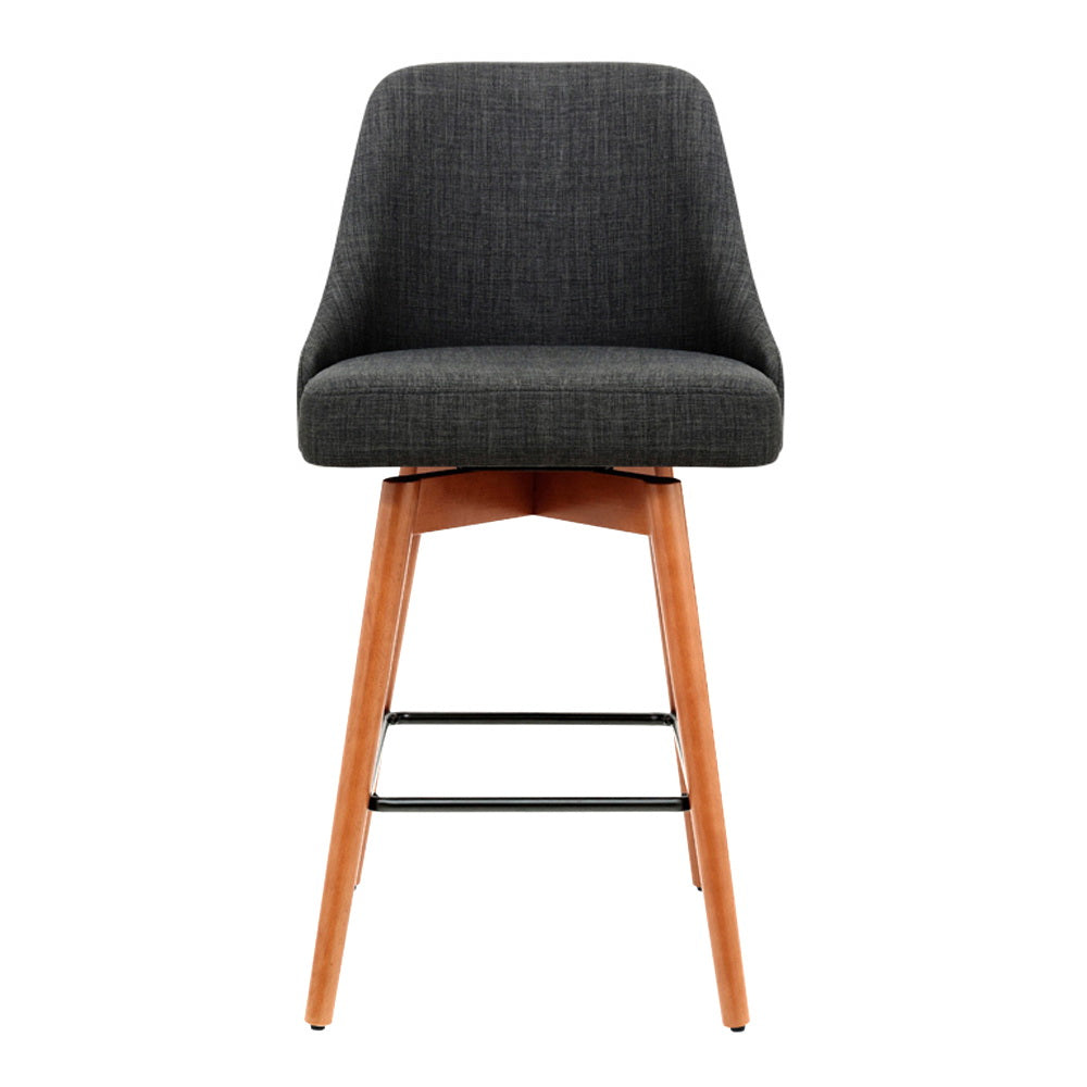 Artiss 2x Wooden Bar Stools Swivel Bar Stool Kitchen Cafe Fabric Charcoal