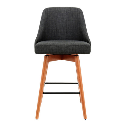 Artiss 2x Wooden Bar Stools Swivel Bar Stool Kitchen Cafe Fabric Charcoal