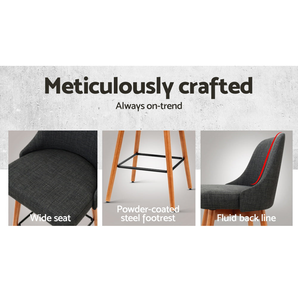 Artiss 2x Wooden Bar Stools Swivel Bar Stool Kitchen Cafe Fabric Charcoal