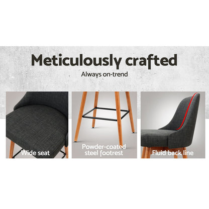 Artiss 2x Wooden Bar Stools Swivel Bar Stool Kitchen Cafe Fabric Charcoal