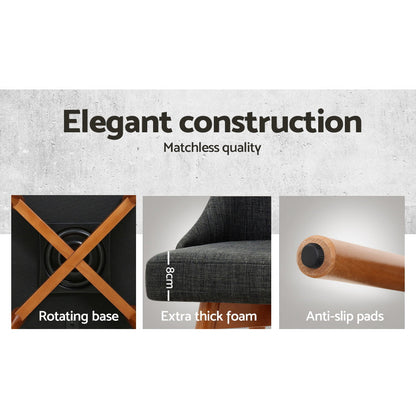 Artiss 2x Wooden Bar Stools Swivel Bar Stool Kitchen Cafe Fabric Charcoal