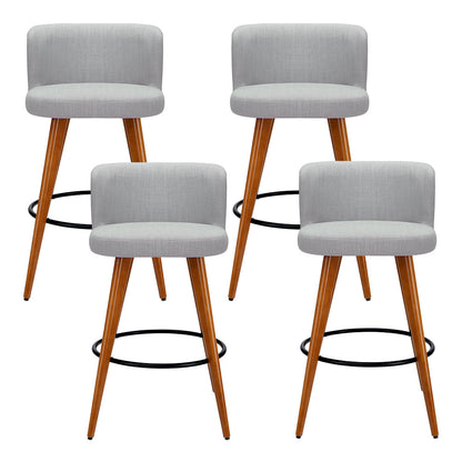 Set of 4 Wooden Fabric Bar Stools Circular Footrest - Light Grey