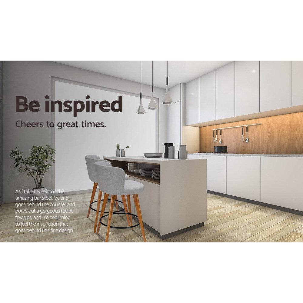 Set of 4 Wooden Fabric Bar Stools Circular Footrest - Light Grey