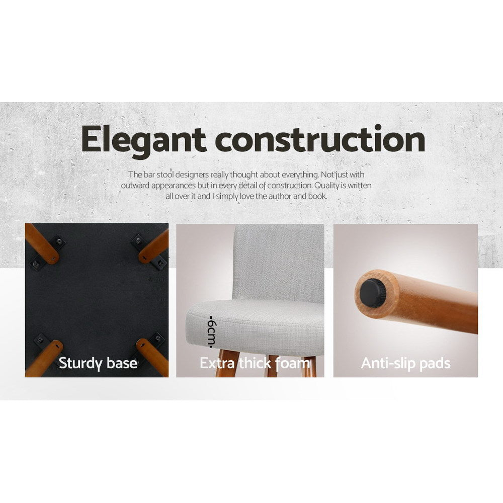 Set of 4 Wooden Fabric Bar Stools Circular Footrest - Light Grey