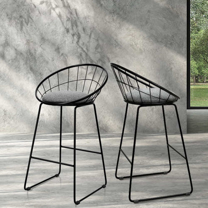 Set of 2 Bar Stools Steel Fabric - Grey and Black