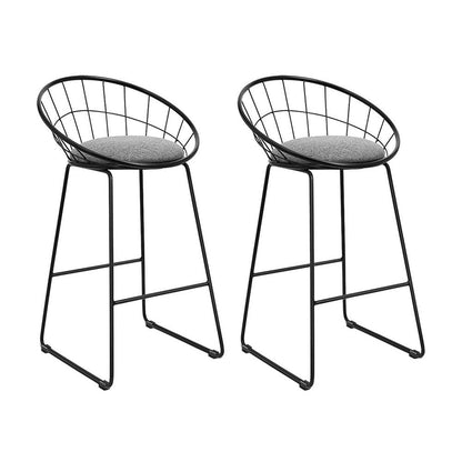 Set of 2 Bar Stools Steel Fabric - Grey and Black