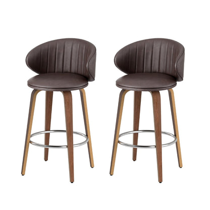 2x Artiss Bar Stools Dining Chairs Contoured Leather Wood Stool