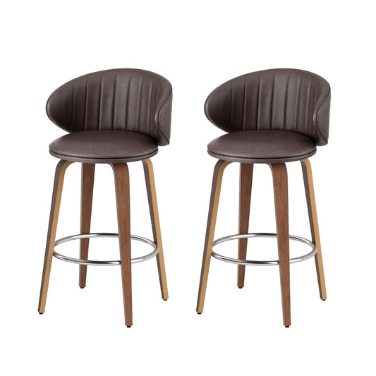 2x Artiss Bar Stools Dining Chairs Contoured Leather Wood Stool
