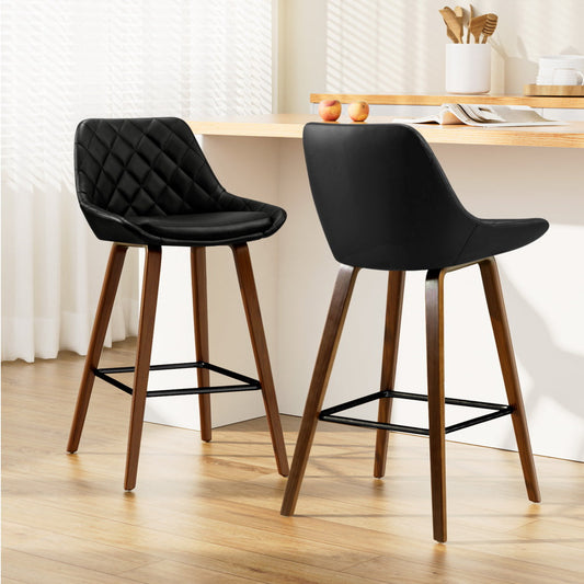 Artiss 2x Kitchen Bar Stools Wooden Stool Chairs Bentwood Barstool Leather Black