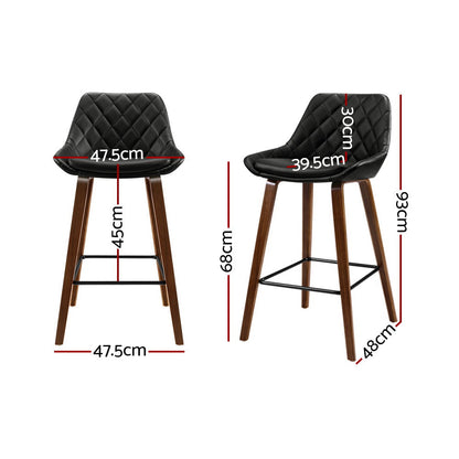 Artiss 2x Kitchen Bar Stools Wooden Stool Chairs Bentwood Barstool Leather Black