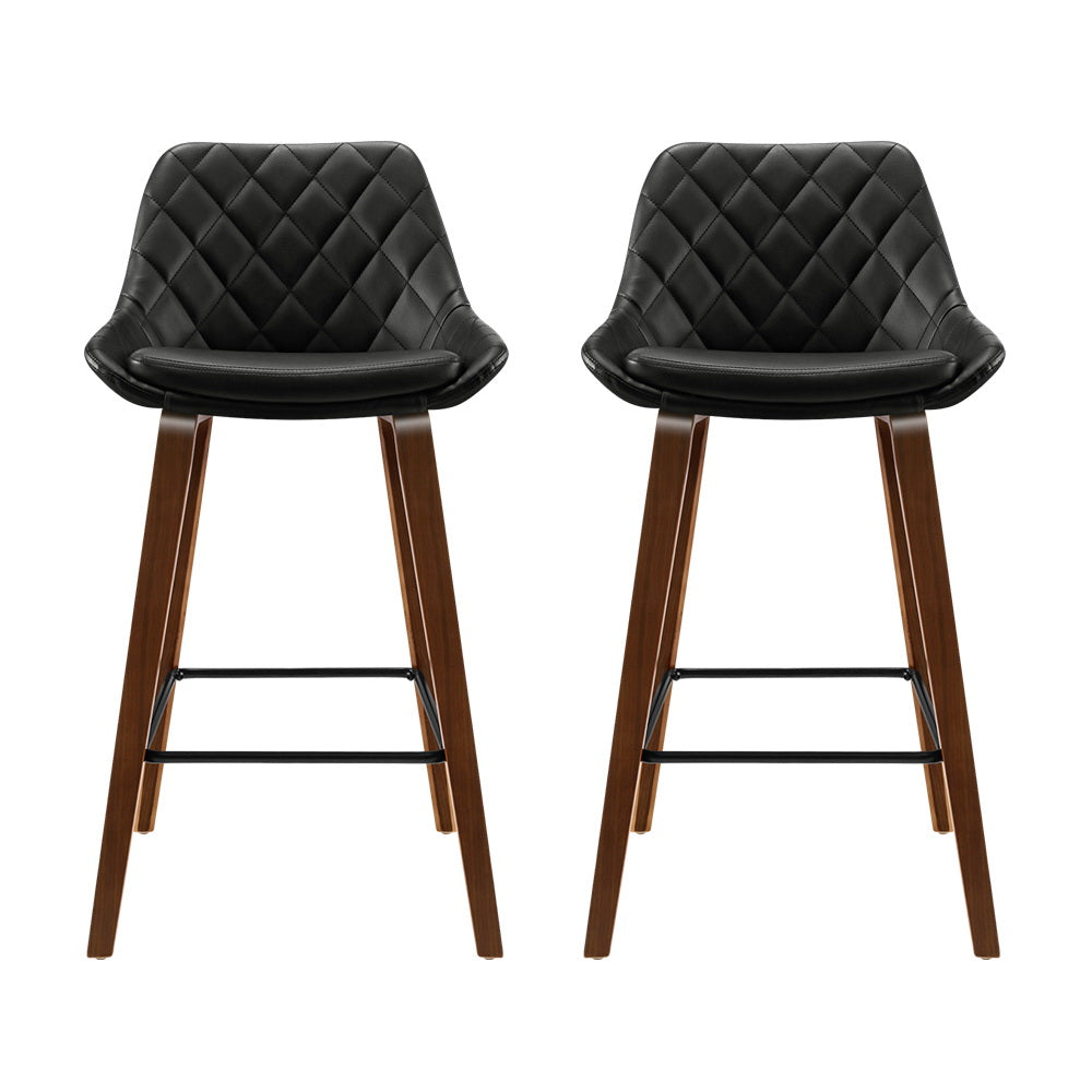 Artiss 2x Kitchen Bar Stools Wooden Stool Chairs Bentwood Barstool Leather Black
