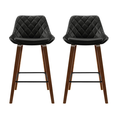 Artiss 2x Kitchen Bar Stools Wooden Stool Chairs Bentwood Barstool Leather Black