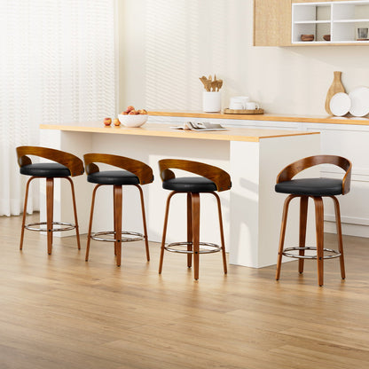 Artiss Set of 4 Walnut Wood Bar Stools - Black and Brown