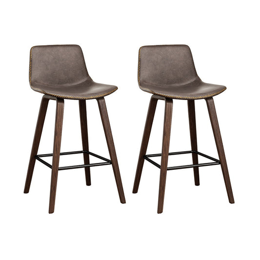 Artiss Set of 2 PU Leather Bar Stools - Walnut