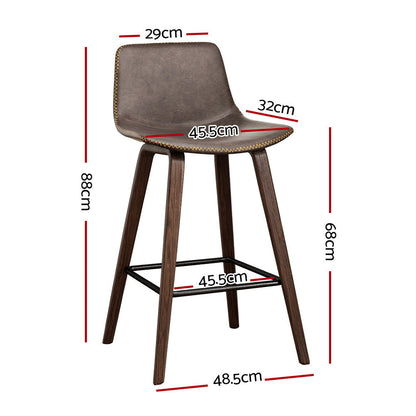 Artiss Set of 2 PU Leather Bar Stools - Walnut
