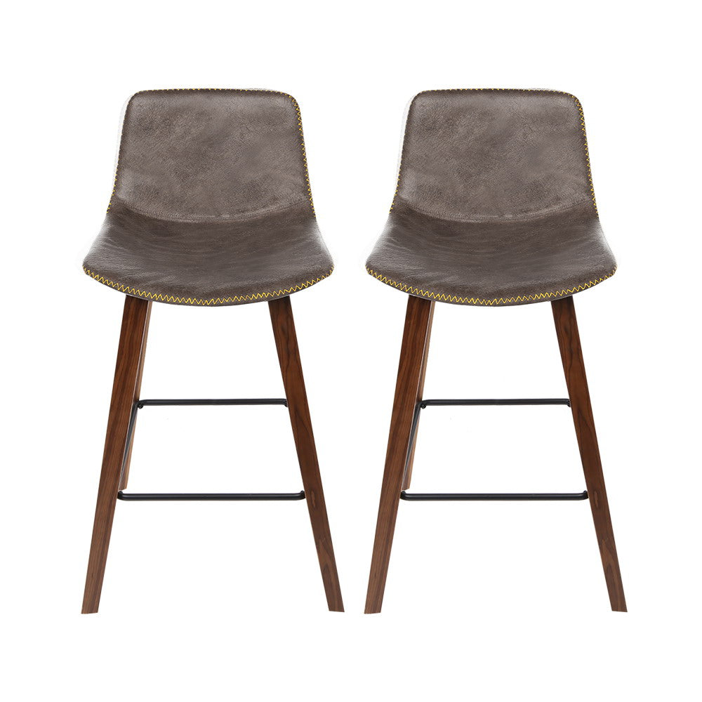 Artiss Set of 2 PU Leather Bar Stools - Walnut