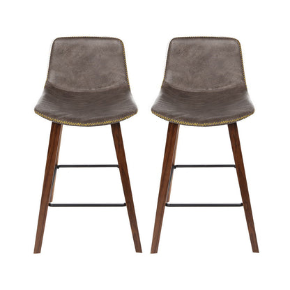 Artiss Set of 2 PU Leather Bar Stools - Walnut