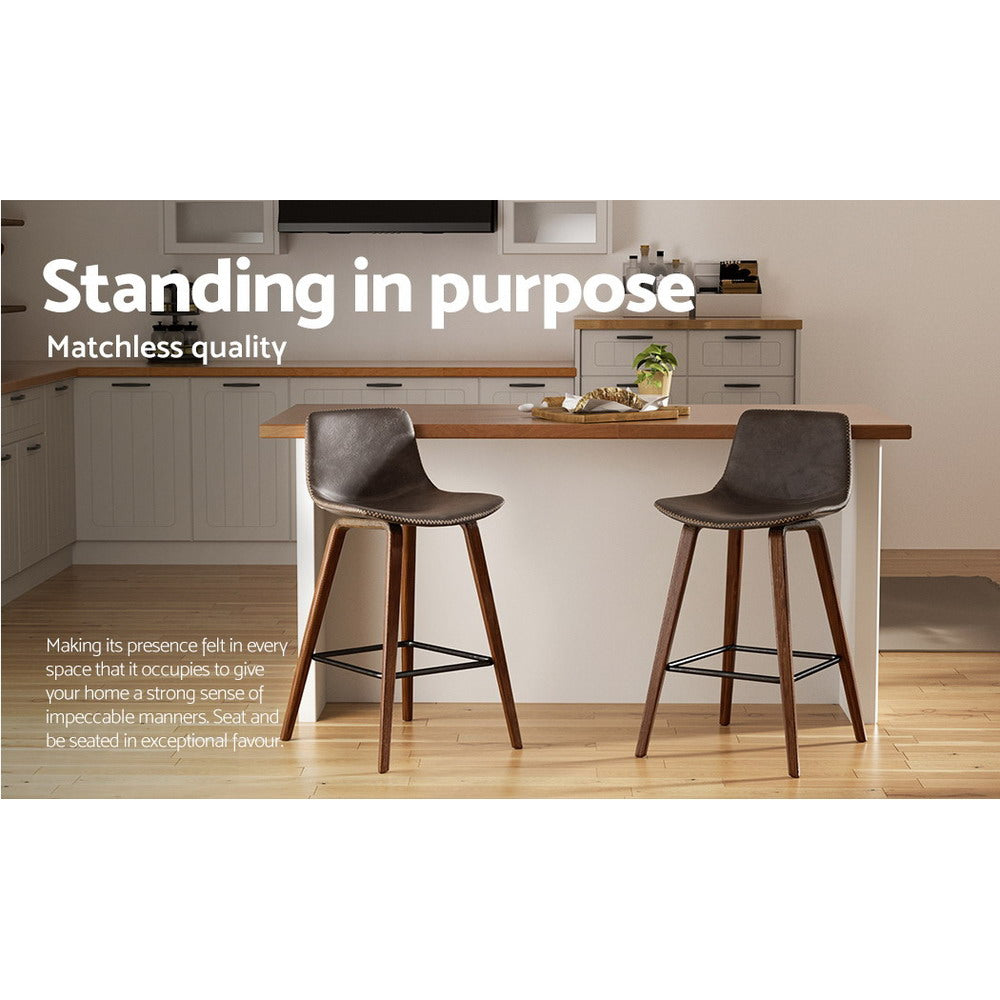 Artiss Set of 2 PU Leather Bar Stools - Walnut